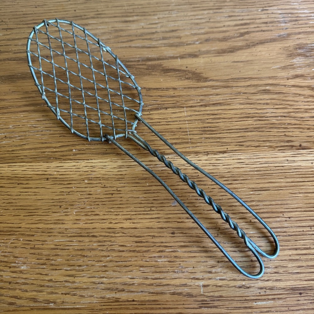 Antique Primitive Twisted Wire Mesh Skimmer Strainer Spoon Rustic Farmhouse